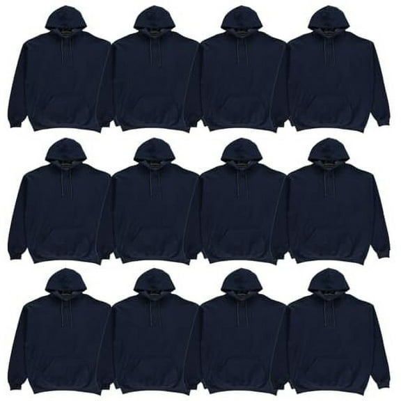 BILLIONHATS Wholesale Hoodie Sweatshirts, Men Womens Unisex Hoodies Cotton Blend, Bulk Adults Sweatshirt, Homeless Donation 12 PACK NAVY SIZE 2XL