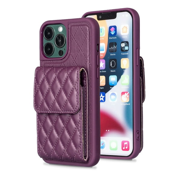 ELEHOLD Crossbody Wallet Case for iPhone 14 Pro 6.1" Organ Card Holders Argyle Pattern PU Leather with Crossbody Shoulder Strap Shockproof Luxury Purse Case,Purple