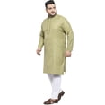 thumbnail image 4 of Men's Plus Size Solid Pure Cotton Kurta with Pyjamas Pathani shape Mandarin collar, long roll-up sleeves, Color: Oilve Green, Size: 6XL, 4 of 6
