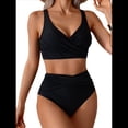 thumbnail image 3 of Women's Bikini Sets Two Piece Swimsuit High Waisted V Neck Twist Front Adjustable Spaghetti Straps Bathing Suit Black L, 3 of 9