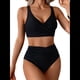 thumbnail image 3 of Conjunto de Bikini para Mujer, Traje de Baño de Dos Piezas, Cintura Alta, Escote en V, Tirantes Finos Ajustables, Color Negro, Talla L, 3 of 9