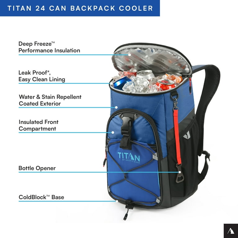 Titan by Arctic Zone 24 Can, 16 Quart Backpack Cooler, Ocean Blue