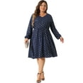 thumbnail image 3 of DARING DIVA Plus Size V Neck Long Sleeve Pocket Gilding Metallic Dress 1X Dark Blue, 3 of 6