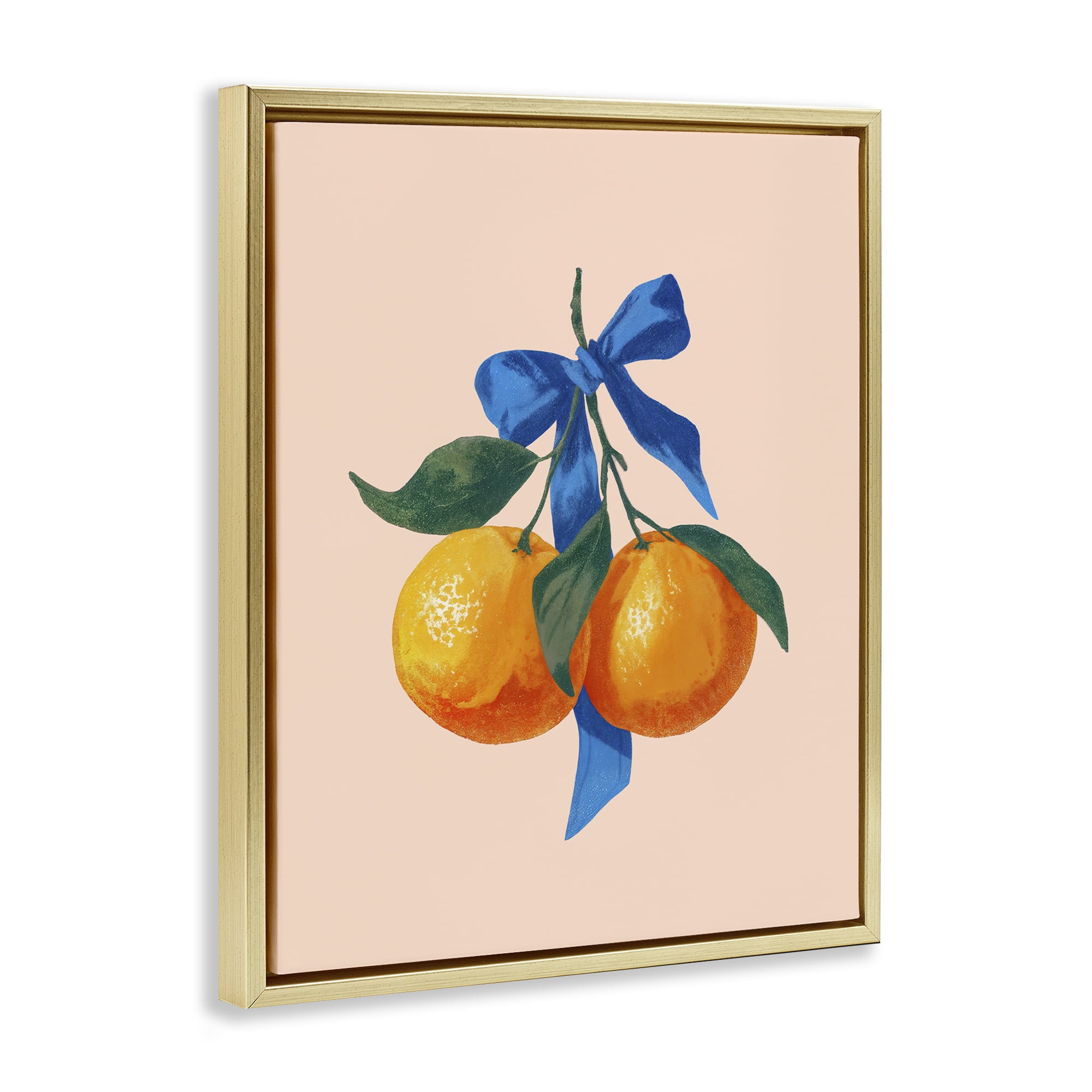 Stupell Industries Two Oranges with Blue Bow Gold Framed Floater Canvas Wall Art, design by Imagine It Images