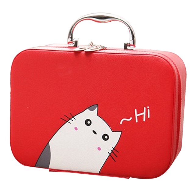 Multifunctional Cartoon Portable Travel High case PU cosmetic Capacity Double Layer Makeup Cosmetics Case Box