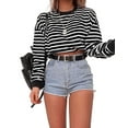 thumbnail image 2 of One opening Fashion Women's Long Sleeve Crop Top T-Shirts Casual Women Loose Pullover Tops Spring Clothes Outdoor Short T-Shirt Suits, 2 of 5