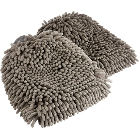 Basics Absorbent Microfiber Car Wash Drying Mitts, 2 Pack, Gray, 10.44" L x 9.06" W