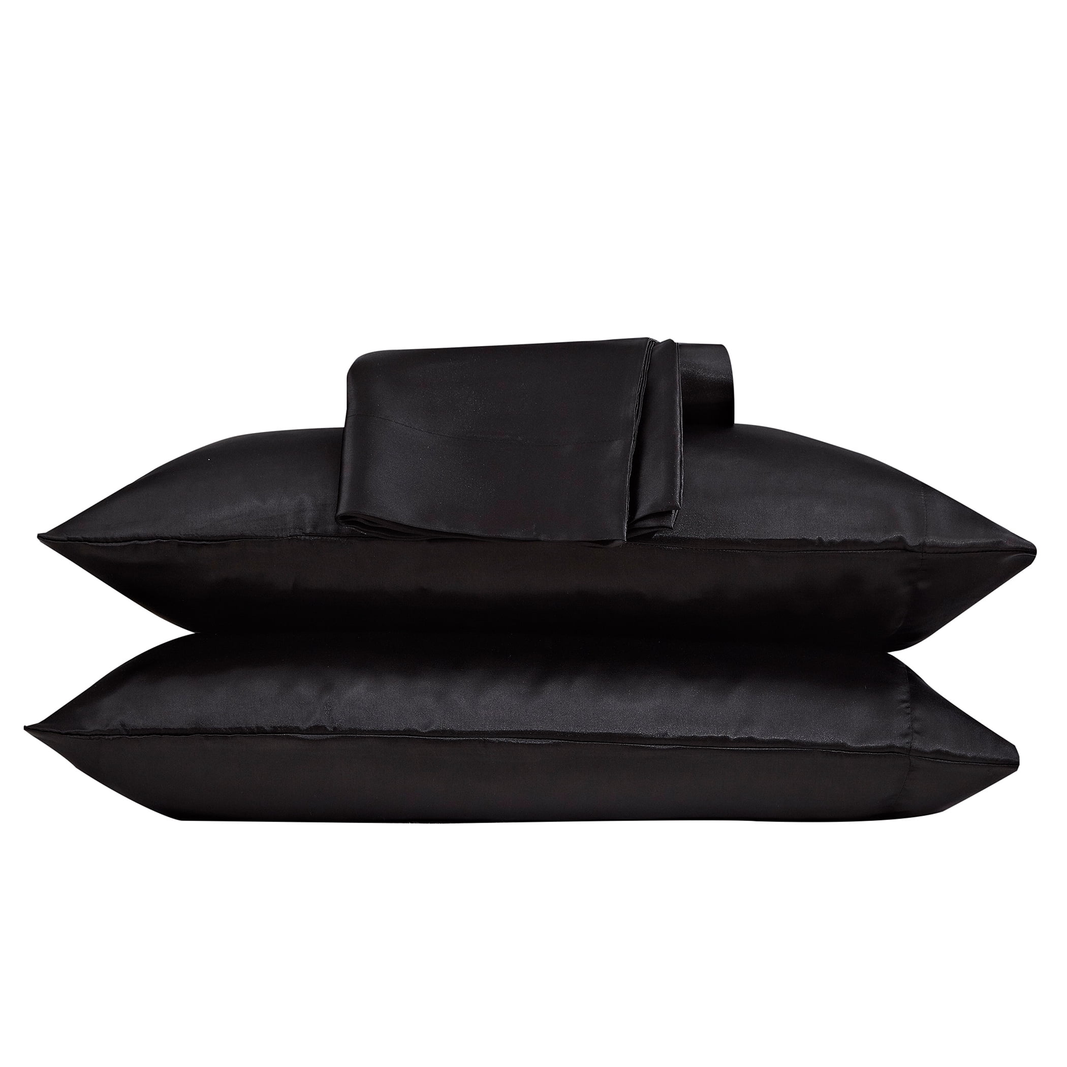 Satin Radiance 230 Thread Count Black Solid Print Polyester Sheet Sets, Queen (4 Pieces)