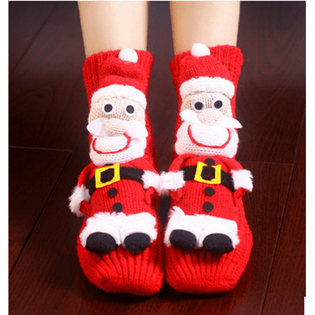 

Nokpsedcb Cartoon Woolen Socks Adult Floor Socks Non-slip Thickening Winter Warm Socks Female Christmas Socks Red White Santa 36-38