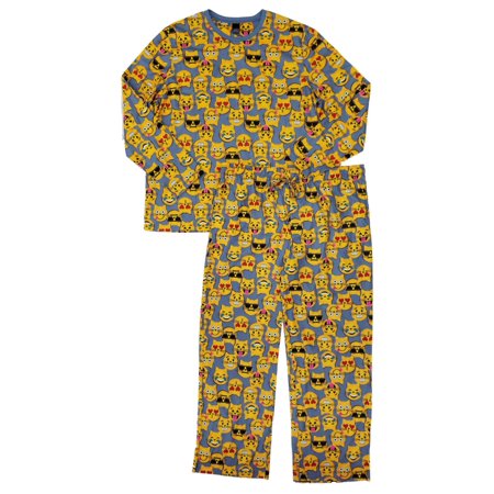 Cat Mens Cat Emoji Flannel Long Sleeve Shirt Pants Sleepwear Pajama Set X Large Walmart Com Walmart Com