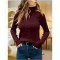 thumbnail image 3 of Fall Winter Long Sleeve Slim Pullovers Women Turtleneck Cable Knit Sweaters, 3 of 4