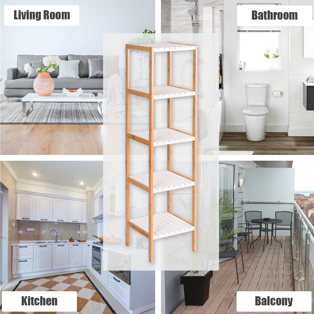 COSTWAY 5Tier Bamboo Utility Shelves Domestic Storage Freestanding