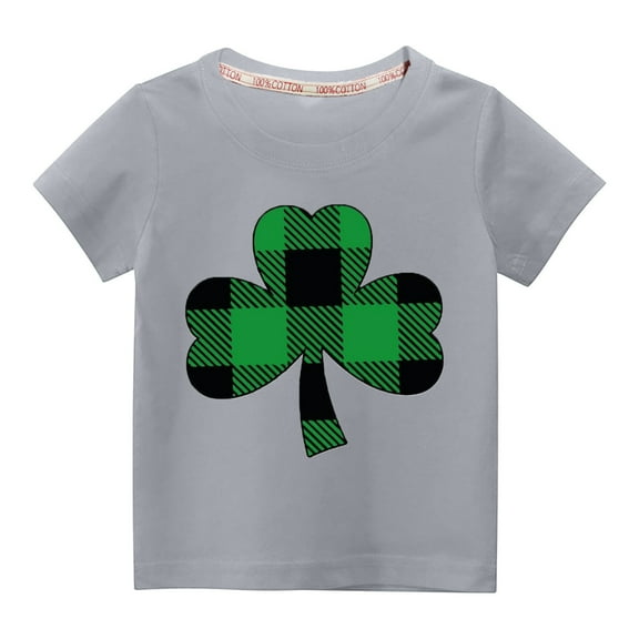Wavsuf Kids T-Shirts Girls Summer Printed Casual St.Patrick's Day Gray Shirts Size 5 Years