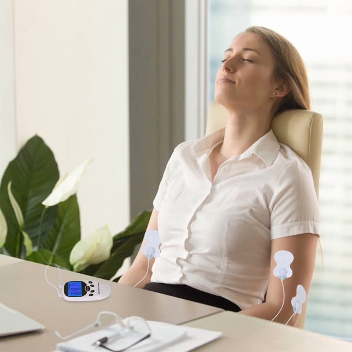 Electric Muscle Stimulator Dual Channels Pulse Massager Pain Relief Therapy Tens Device with Electrode Pads Wires