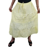 Mogul Women's Yellow Skirt Elastic Waist Cotton Solid Casual Bohemian Skirts