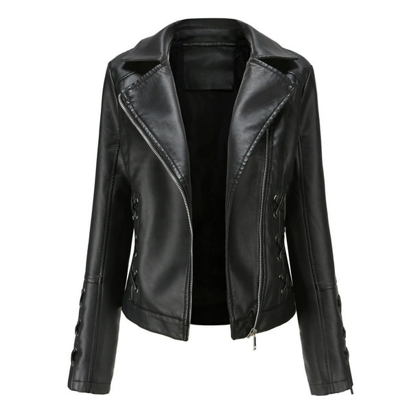 Chaquetas para mujer Slim Leather Stand Collar Zip Motocicleta Traje Cinturón Abrigo Chaqueta Tops Odeerbi ODB-3
