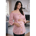 thumbnail image 2 of Blusa Maternidad Off Shoulder Rayón Fresca Cómoda Ropa Embarazo Blusa Mujer Versátil Color Rosa, 2 of 2
