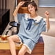 thumbnail image 5 of Conjunto de pijamas de algodón 100% para mujer, ropa de dormir de manga corta con estampado, Camiseta corta informal para niña, 5 of 5