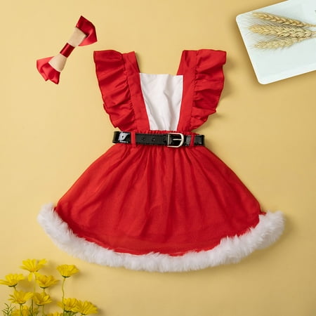 

kpoplk Tutu Dresses For Toddler Girls Toddler Girls Christmas Cartoon Bowknot Romper Bodysuits Dress For Summer Toddler Dress(Red)