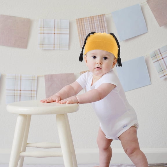 WEUVEB Baby Beanie Wig Hat Yellow Cotton Knitted Soft Comfortable 1 Set Infant Toddler Headwear