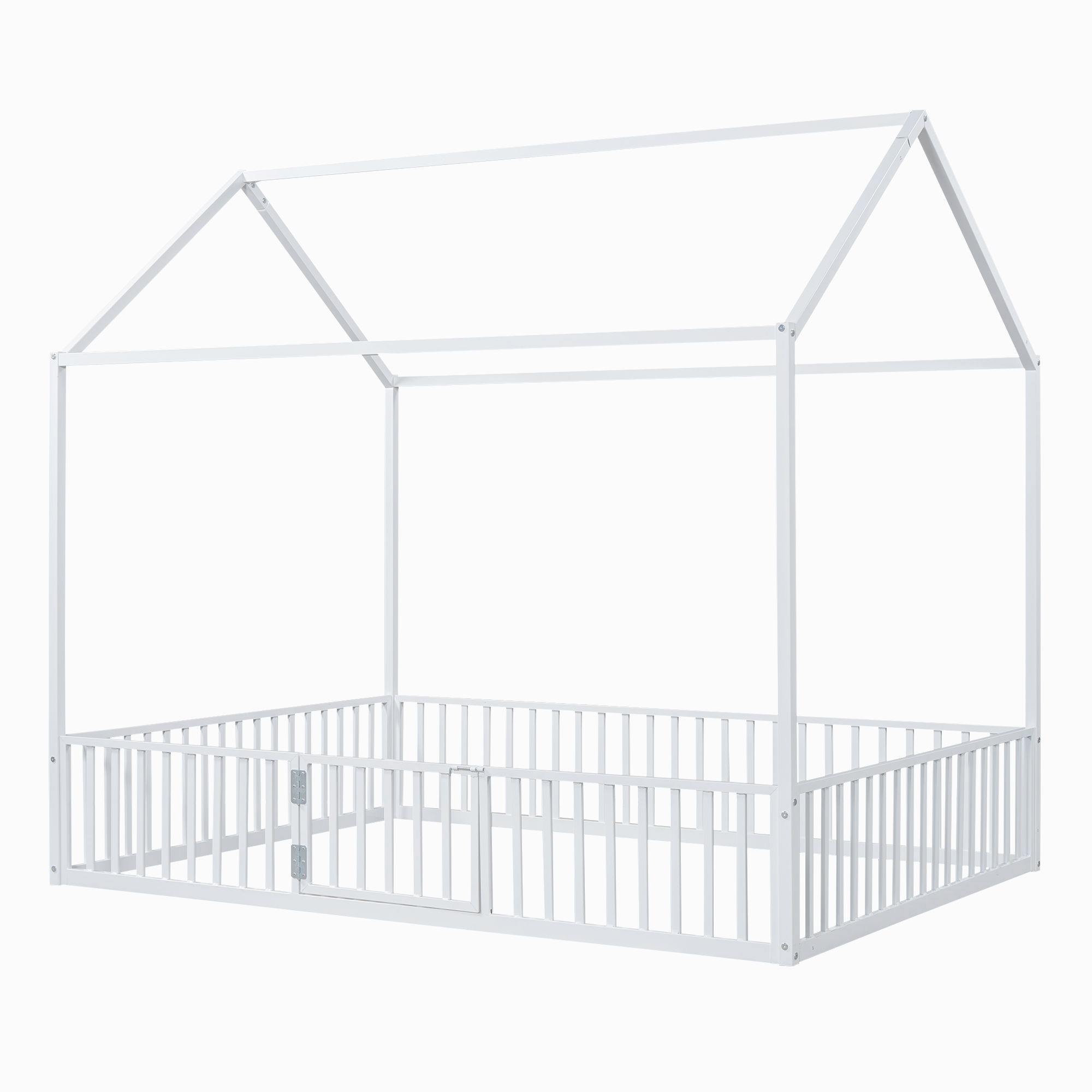 Euroco Full Metal House Bed, Low Profile Canopy with Fence, Door and ...