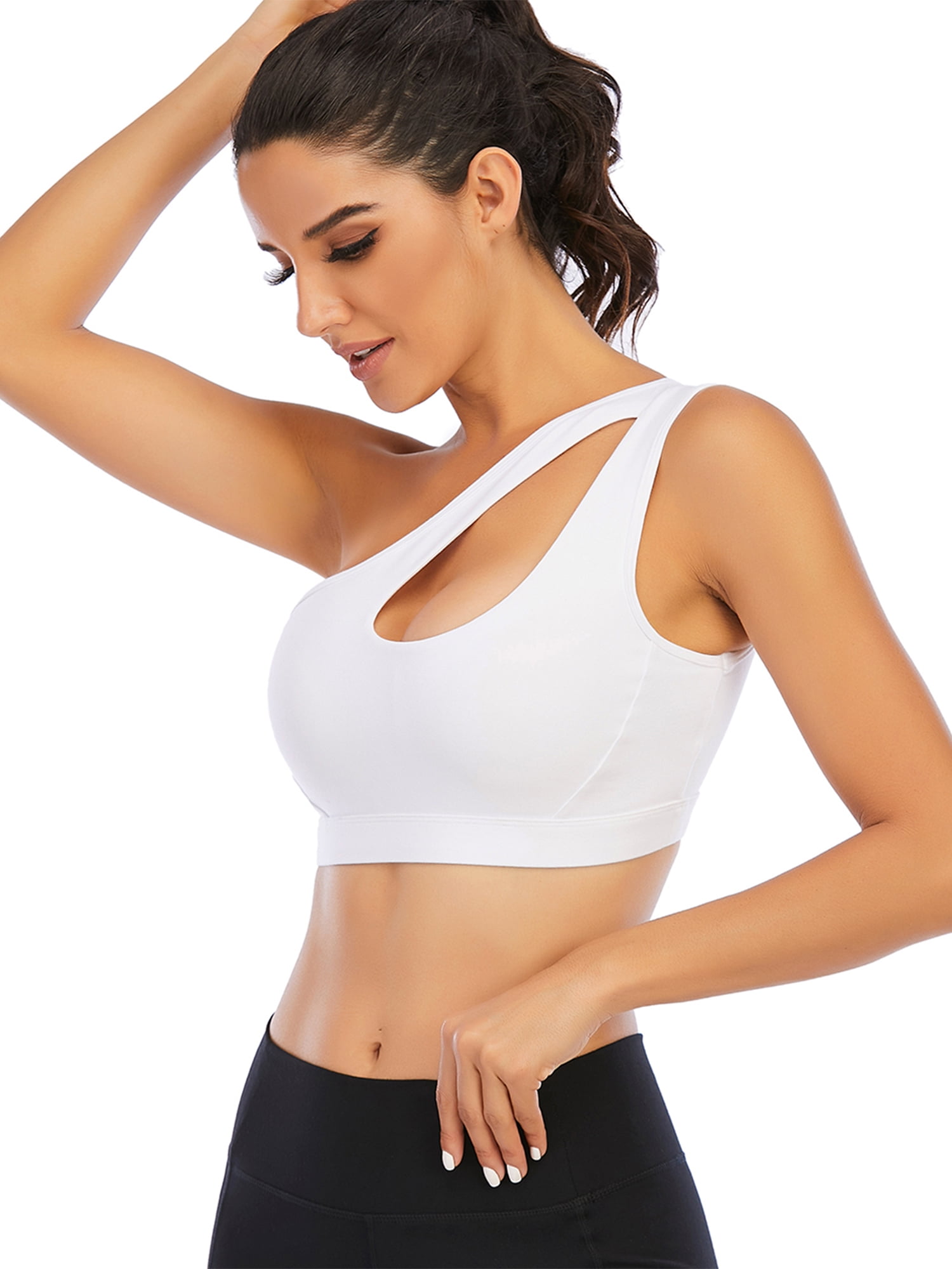 One Shoulder Sports Bra for Women One Strap Sports Bra Removable Padded  Sports Bra with Hollow Out 
