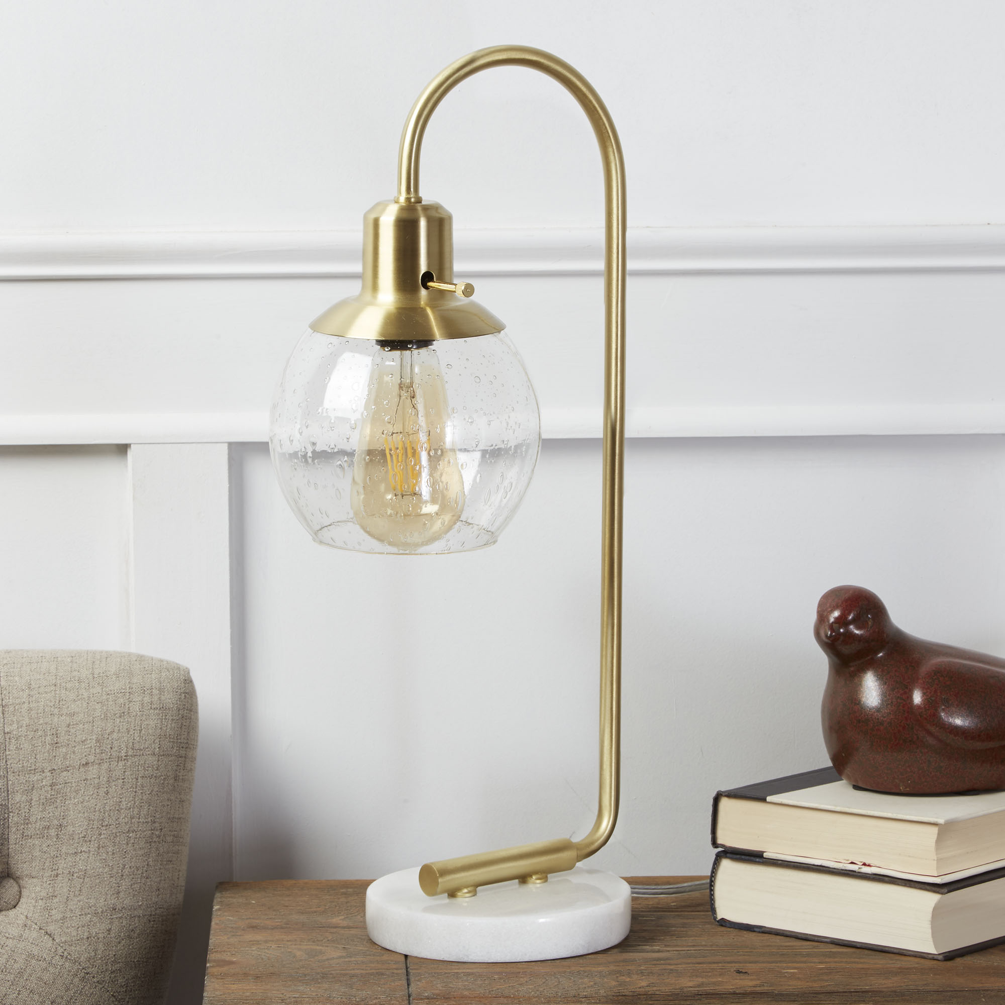 Better Homes & Gardens Real Marble Table Lamp, Brushed Brass Finish - image 3 of 5