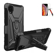 Phone Case for Alcatel TCL A3 / TCL-A3 Screen Protector / A509DL Case / Build-in Kickstand Case (Kickstand Black  Tempered Glass)
