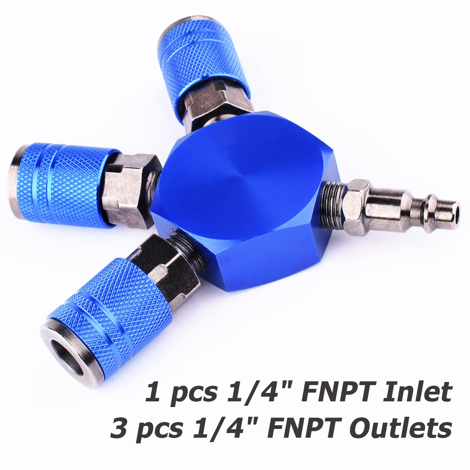 3-Ways Flat Hex Manifold 1/4" NPT Air Connector Air Hose Splitter Coupler 