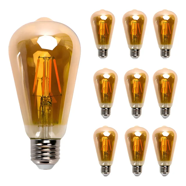 Lampara Foco Vintage Led Ahorrador St64 E27 8w 10pcs Ámbar Luz Amarilla
