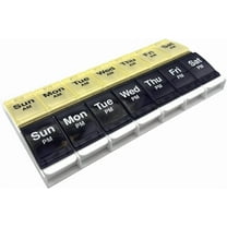Ezy Dose Push Button (7-Day) Pill Planner, AM/PM, Large Compartments, Blue and Yellow