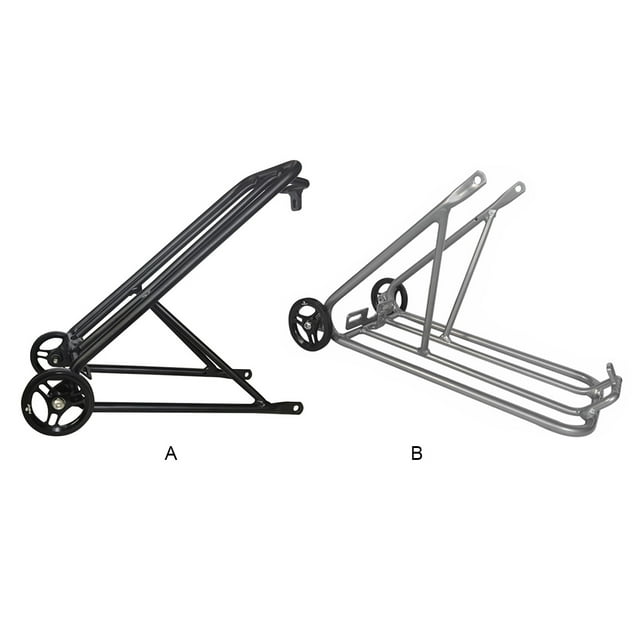 PODAY Foldable Bicycles Aluminum Alloy Rear Shelf Bikes Back Racks with Wheels Riding Luggage Accessory Replacement for Brompton Black