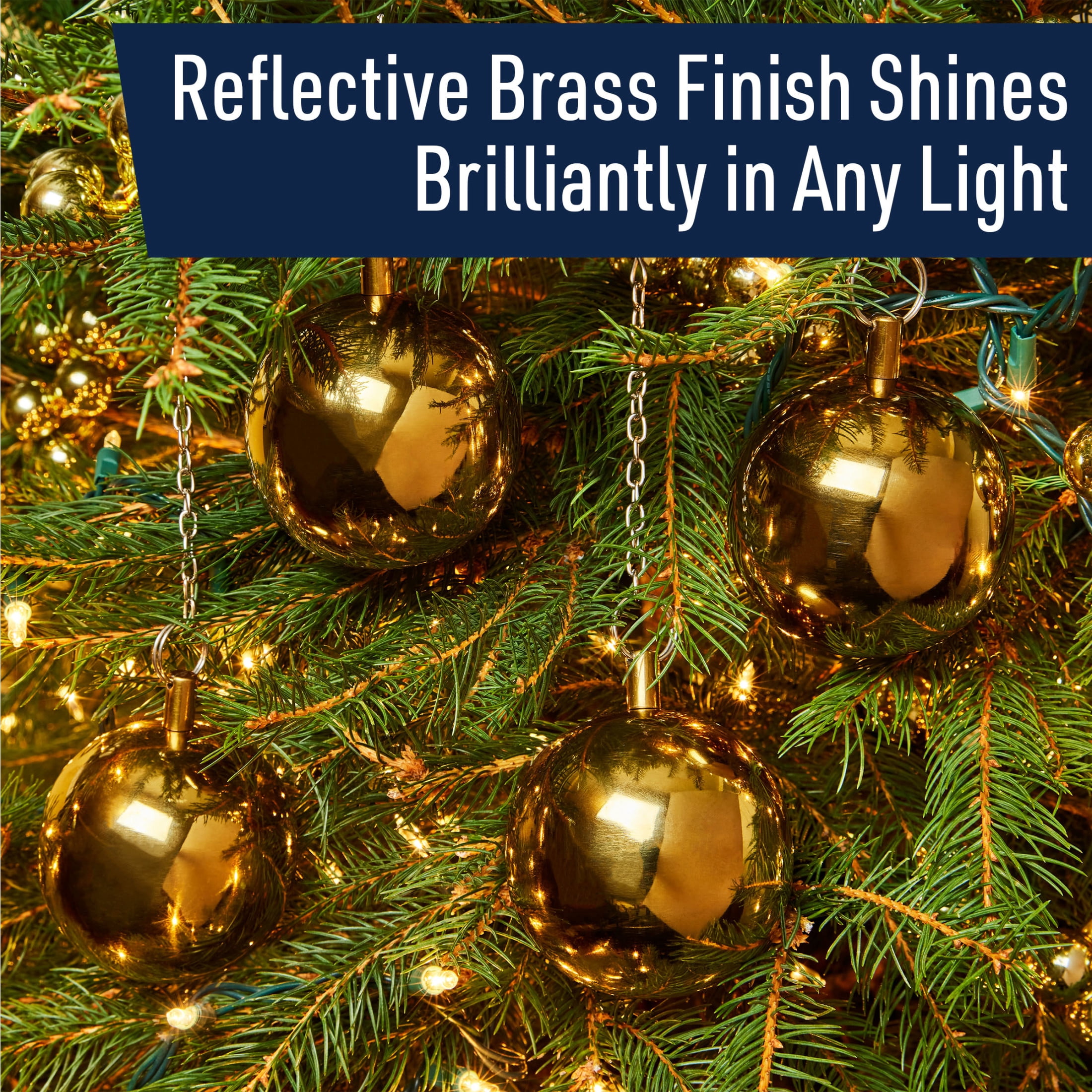 Elf Stor 4Pcs Christmas Ornaments Set - 3” Brass Shatterproof Ornaments