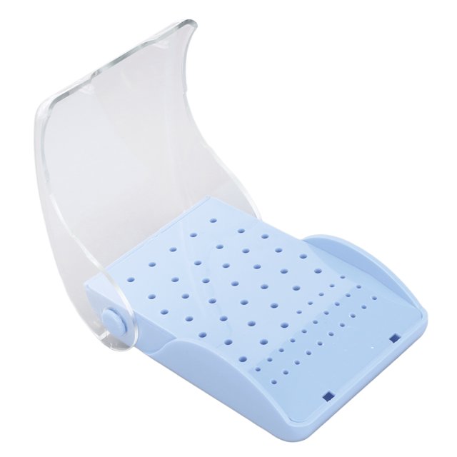 Estuche organizador rectangular para fresas dentales, esterilizable en autoclave, con 60 orificios para limpieza de fresas, color azul