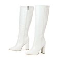thumbnail image 4 of Women's Chunky High Heel Pointed Toe Side Zipper Animal Print Autumn Winter Knee-length Boots With Warm Lining, 4 of 4