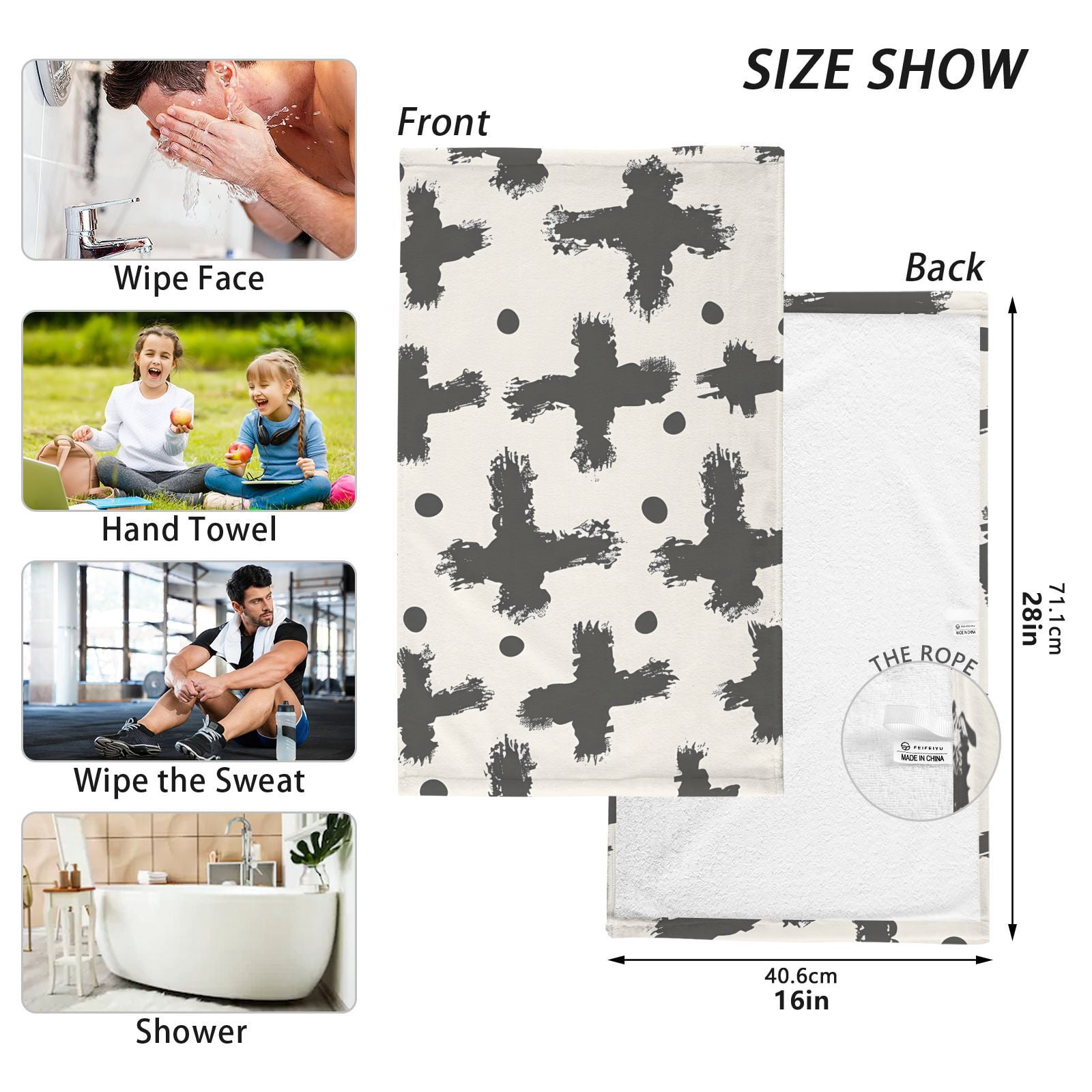 Cross Black Hand Towel Bath Towels Face Towels Cotton Absorbent for Home Hotel Spa Swimming Yoga Sports Decorative Towel Set of 2