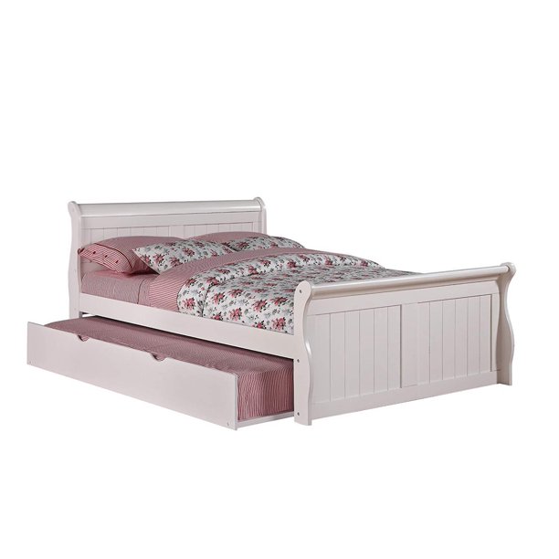 Donco Kids Sleigh Bed Color White Size Full Style W Twin Trundle Bed Walmart Com Walmart Com