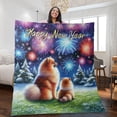 thumbnail image 2 of Happy New Year Pomeranian Family Cheer Winter Midnight Firework Quilt Blanket Pom Dog Lover Gifts Cozy Comforter Throw Blanket - 02025, 2 of 5