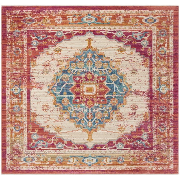 SAFAVIEH Sutton Bernadette Bordered Area Rug, Fuchsia/Ivory, 6' x 6' Square