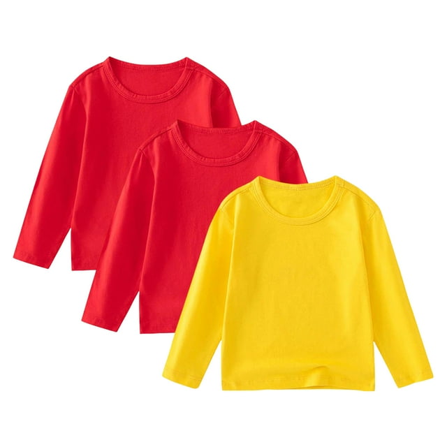 Gubotare Chandail à Manches Longues pour Garçons Chemises à Manches Longues pour Garçons T-Shirts à Col Rond pour Enfants Hauts Décontractés T-Shirts de Base 3 Pcs Taille 11-12 (Rouge Melon D\'eau, 11-12 Ans)