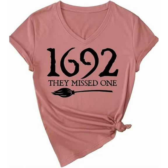 Women Fall Halloween Doodles V Neck Shirt Funny Short Sleeve Tee 1692 They Missed one Women's Short-Sleeved Tops