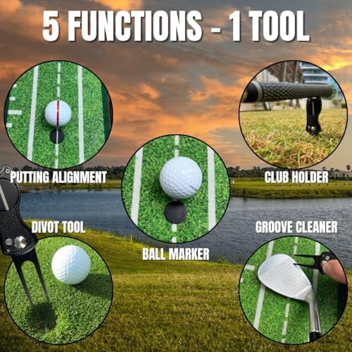 JARTC 5-in-1 Black Metal Golf Divot Tool with Magnetic Ball Marker, Includes Divot Repair Tool & Ball Marker