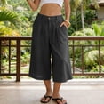 thumbnail image 6 of ibiyuan Linen Capri Pants for Women High Waist Palazzo Pants Plus Size Casual Women Trousers Drawstring Women's Lounge Pants Summer Beach Vacation, 6 of 9