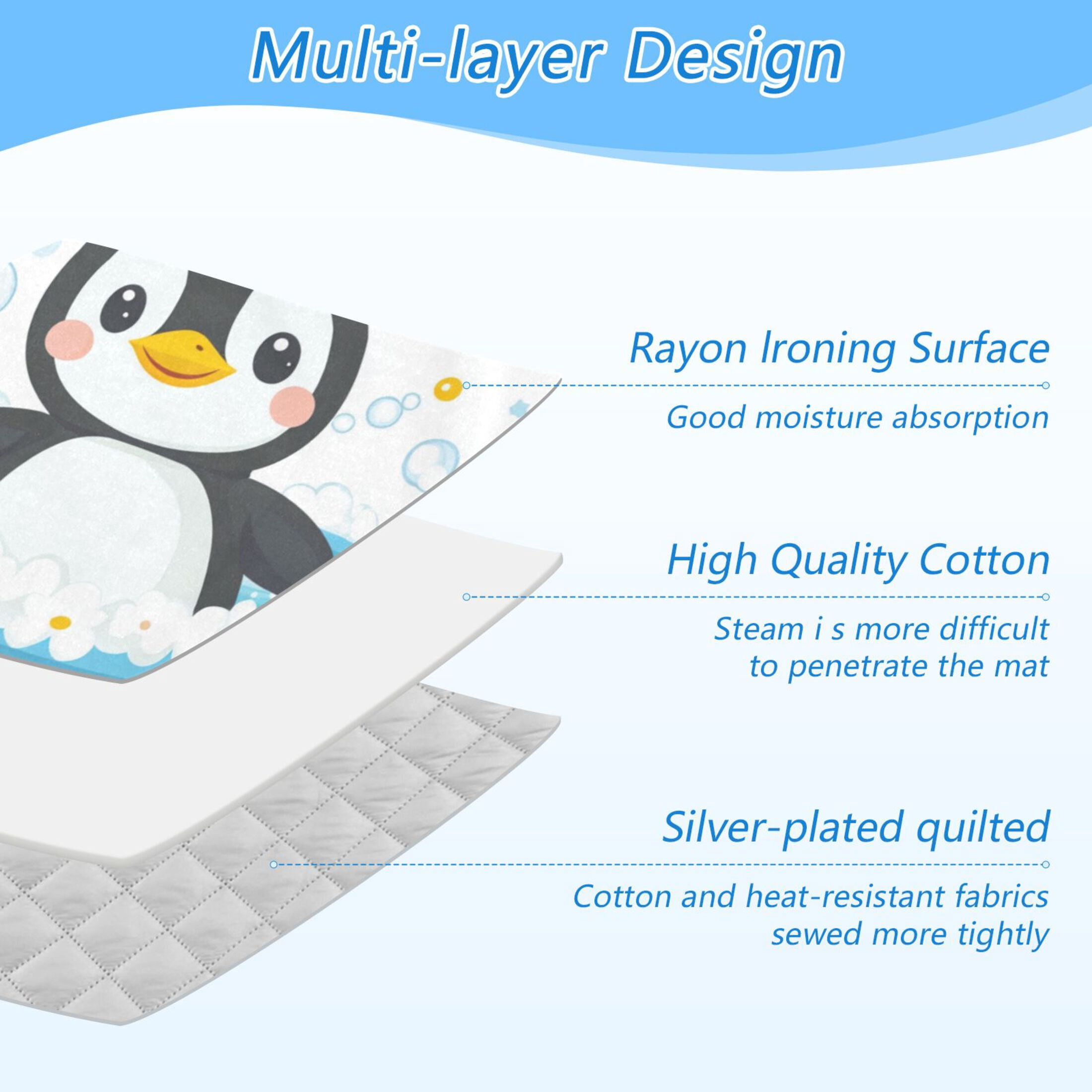 Cute Penguin Bathing Ironing Mat Blanket Portable Travel Ironing Pad Heat Resistant Pad 47.2" x 27.6”
