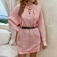 thumbnail image 2 of Rutainlusire Womens Dresses Clothes,Fashion Women Casual Solid V-Neck Long Sleeve Bandage Loose Knit Dress Autumn Blouse Pullover Tops, 2 of 9