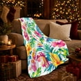 thumbnail image 3 of Bright Hibiscus and Bird of Paradise Leaves, Vibrant Tropical Style for Flower Lovers, Island Floral Burst and Housewarming Gift, Soft Flannel Blanket for Sunroom and Guest Room, Home Decor, 3 of 9