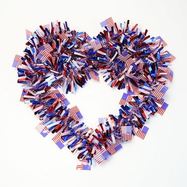 Heart Shaped Patriotic Wreath, American Flag Independence Day Memorial Day Wreath Front Door Hanging Signs Ornament Wreath