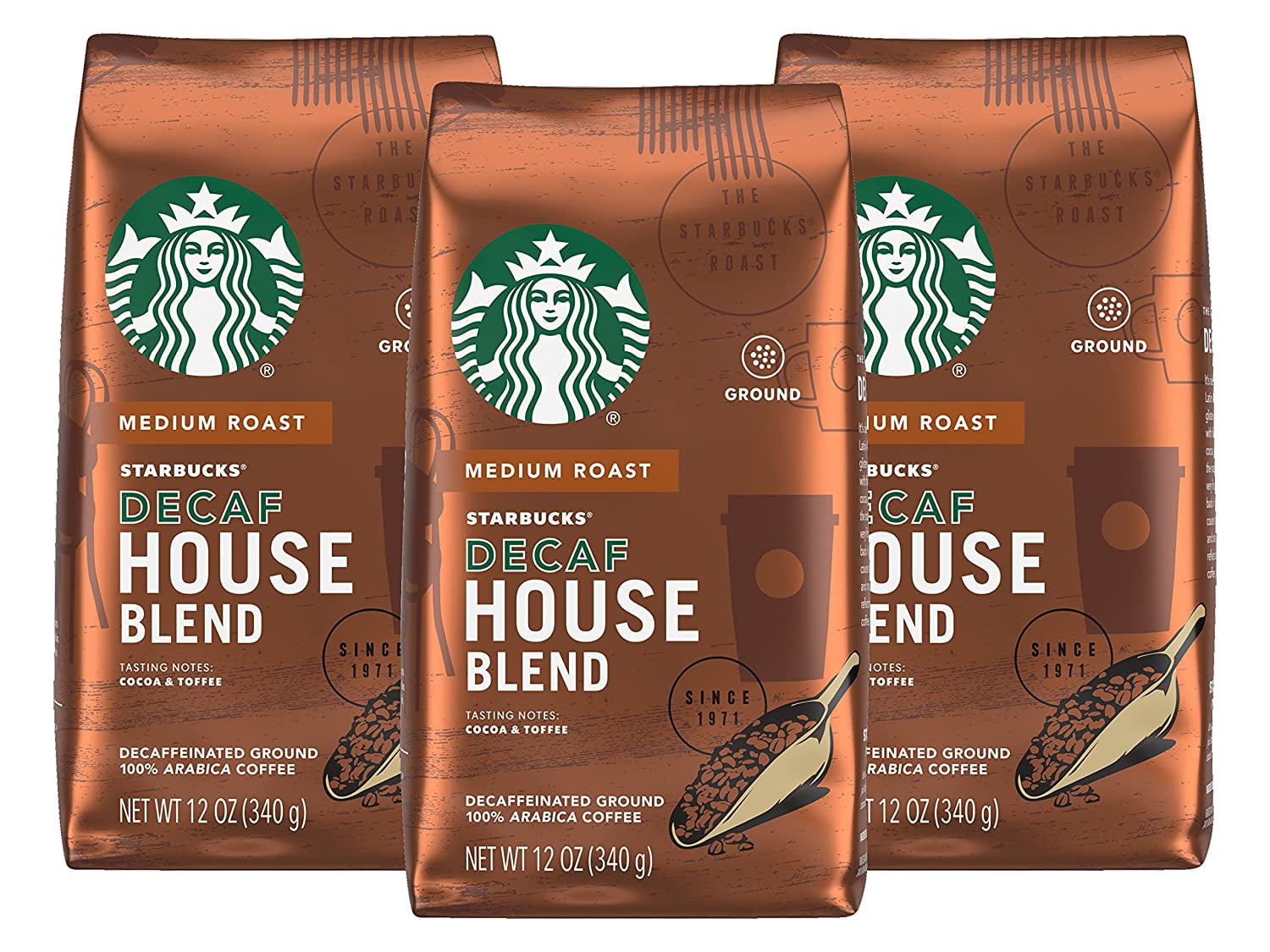 Starbucks Decaf Ground Coffee, House Blend, Medium Roast, Decaffeinated