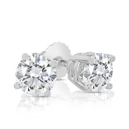 - 1.00ct tw Round Diamond Stud Earrings with Screw Backs 14k White Gold