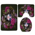 thumbnail image 1 of Juego de alfombras de baño ABPHQTO Calavera Day Dead Skull Floral Halloween 3 piezas, 1 of 2
